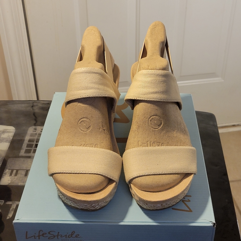 Beige Lifestride Wedge Sandal 9M